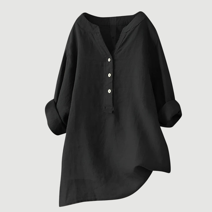 Elodie | White V-Neck Button Blouse