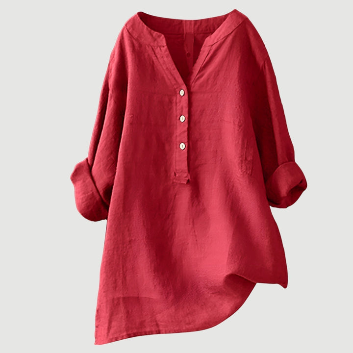 Elodie | White V-Neck Button Blouse