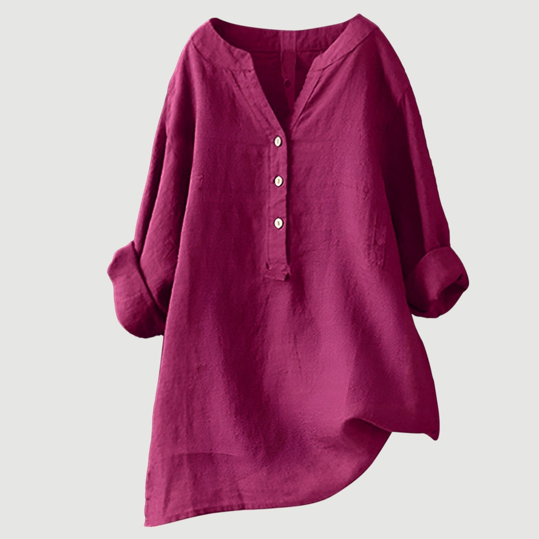 Elodie | White V-Neck Button Blouse