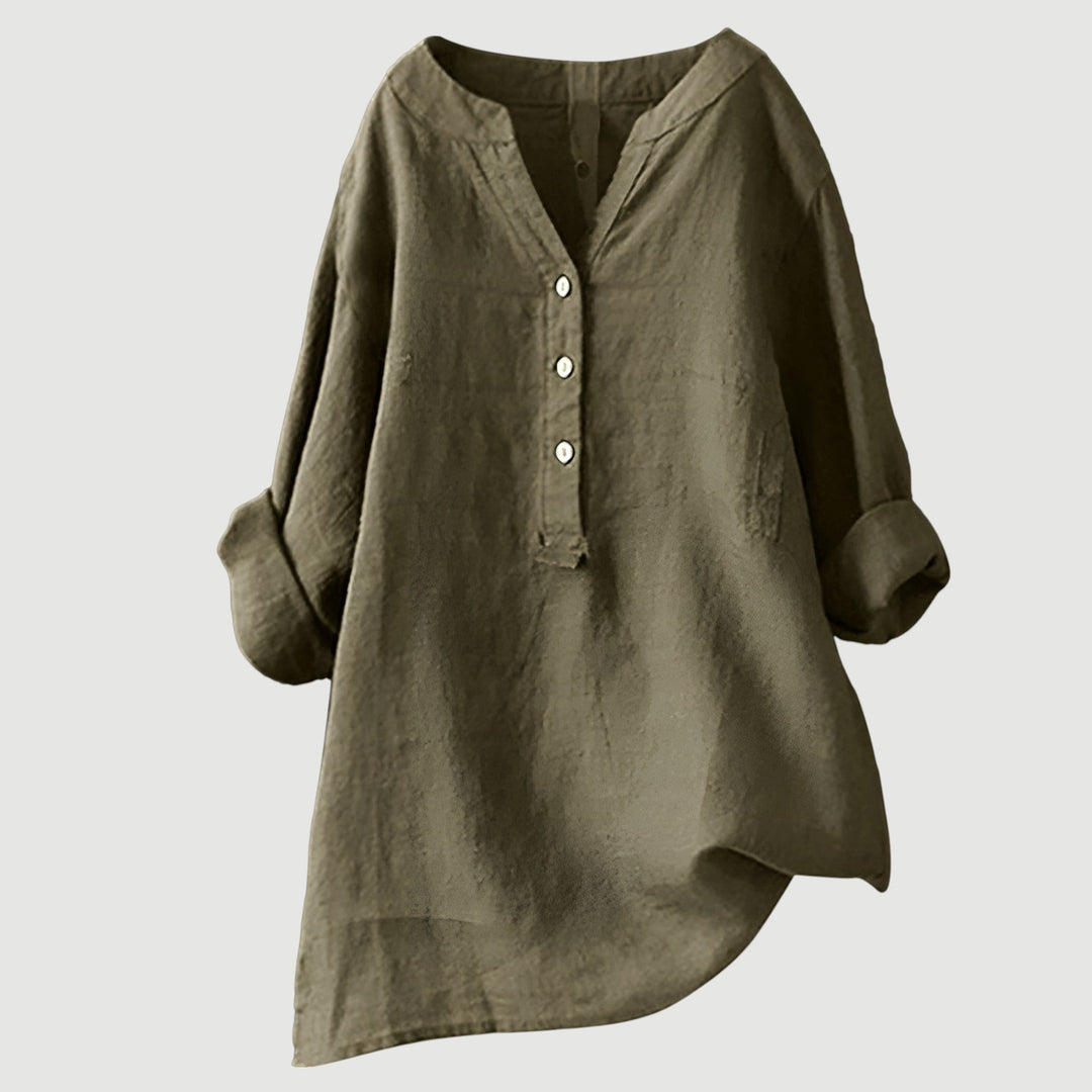 Elodie | White V-Neck Button Blouse