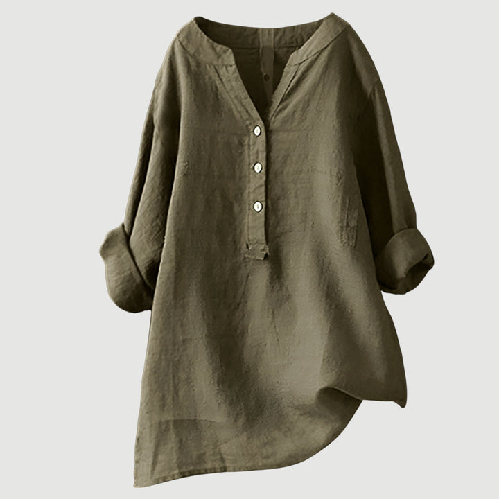 Elodie | White V-Neck Button Blouse