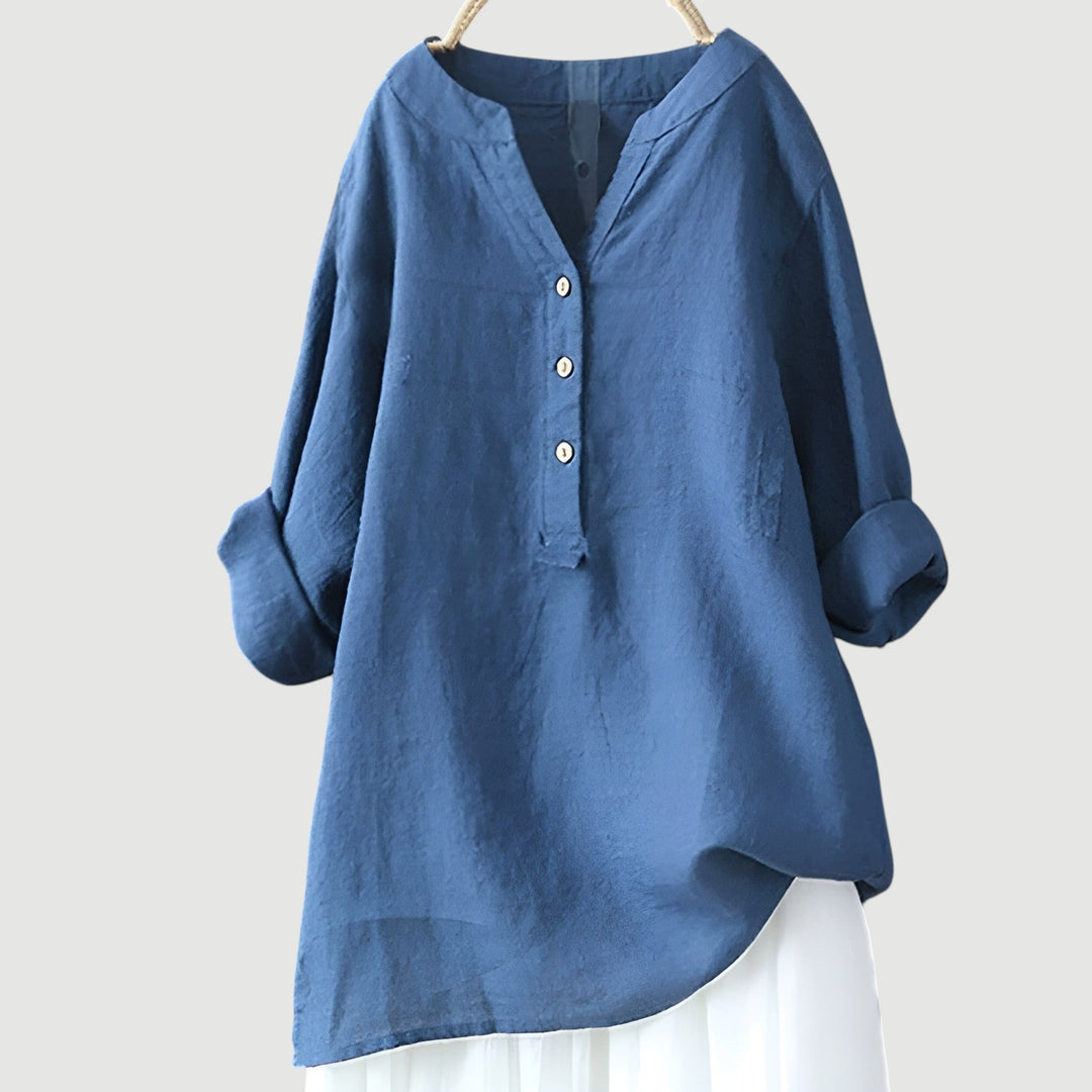Elodie | White V-Neck Button Blouse