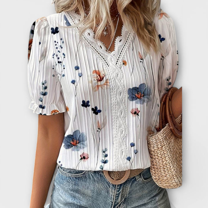 Hermina | Floral Lace-Trim Blouse