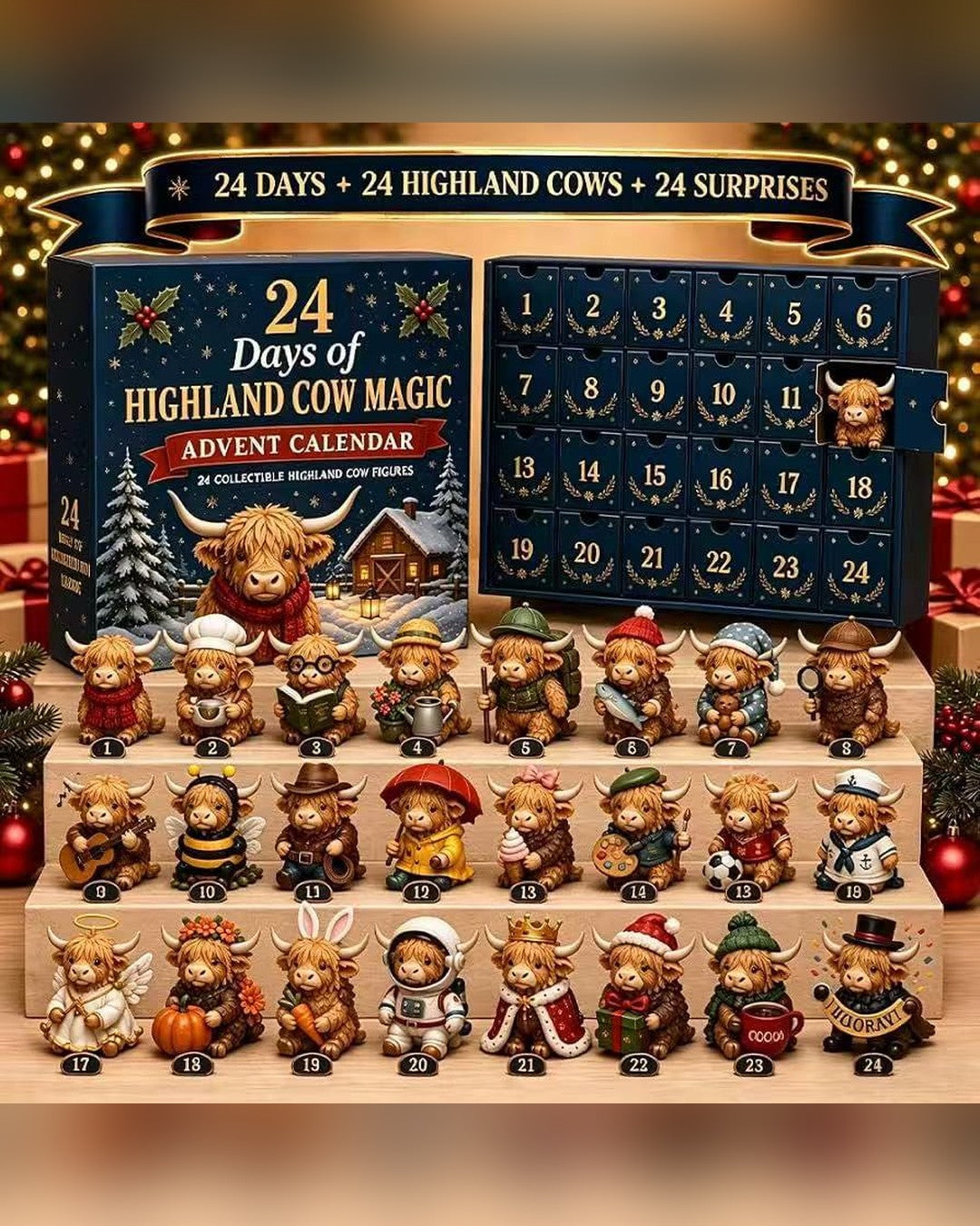 Highland Cow Advent Calendar – 24 Collectible Mini Figures