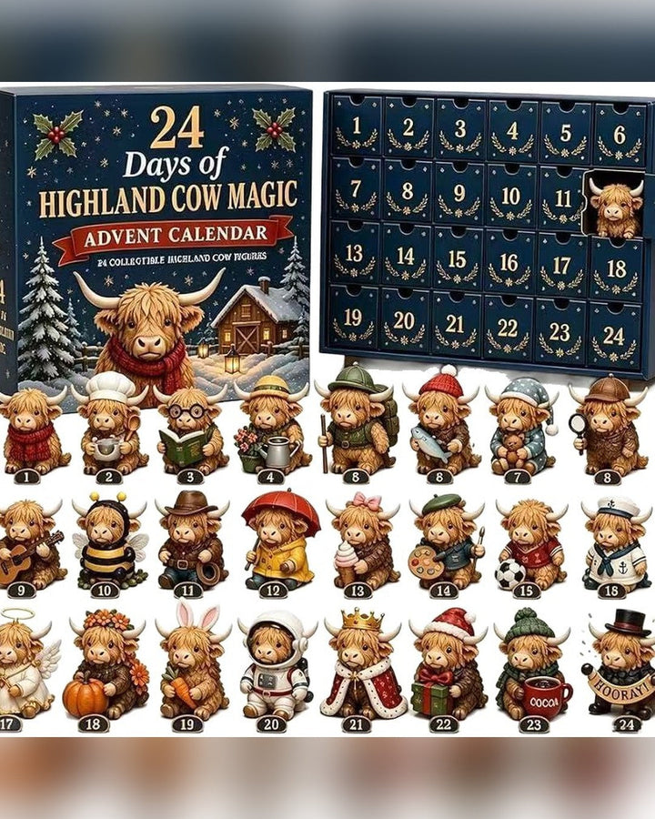 Highland Cow Advent Calendar – 24 Collectible Mini Figures