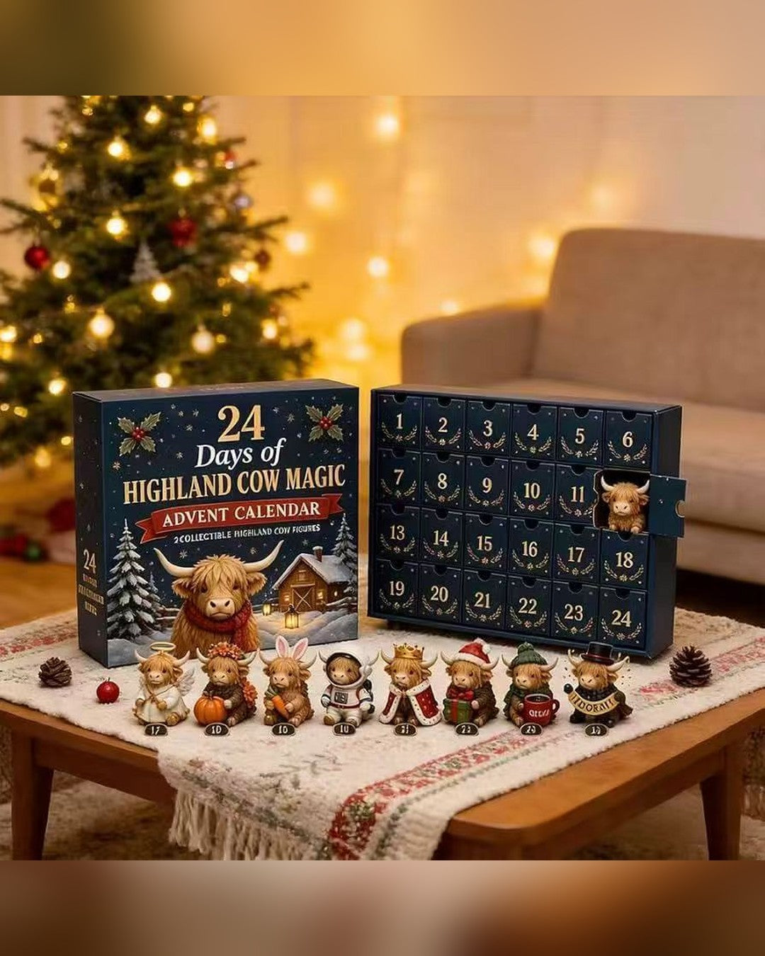 Highland Cow Advent Calendar – 24 Collectible Mini Figures