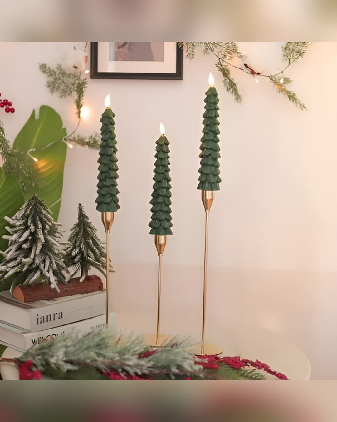 Christmas Tree LED Candles – Set of 3 with Remote
