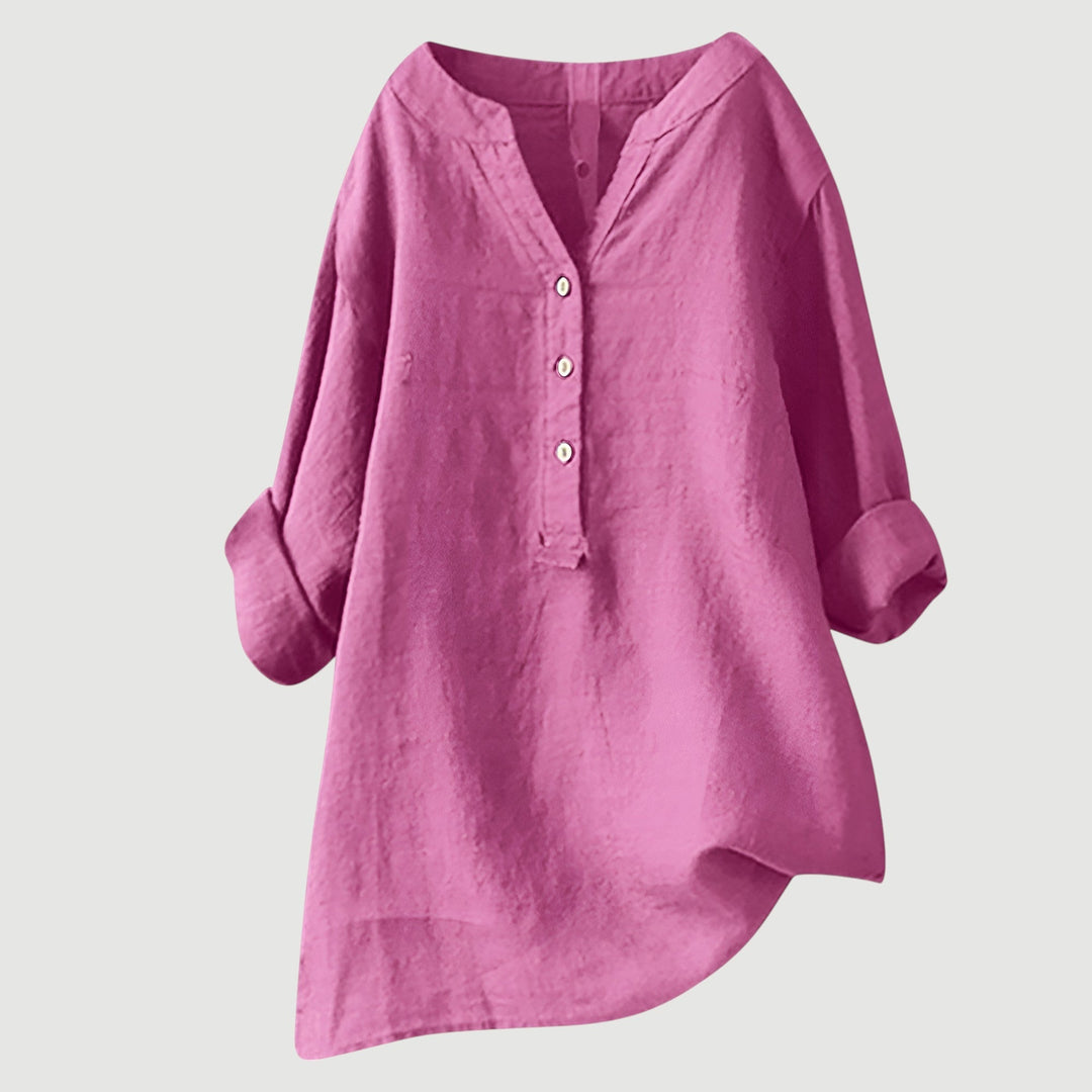 Elodie | White V-Neck Button Blouse