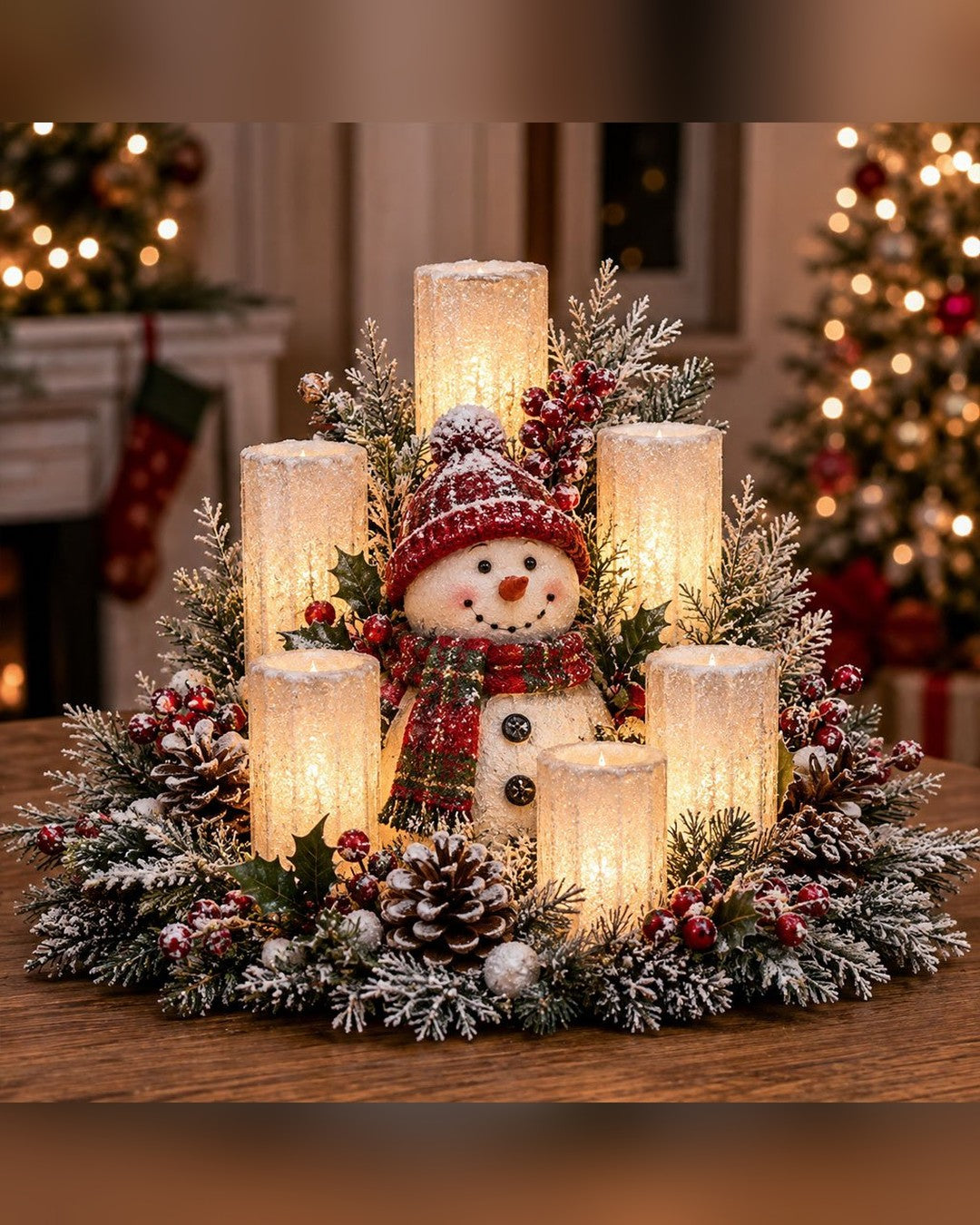 Light-Up Christmas Centrepiece – LED Candles & Festive Figure