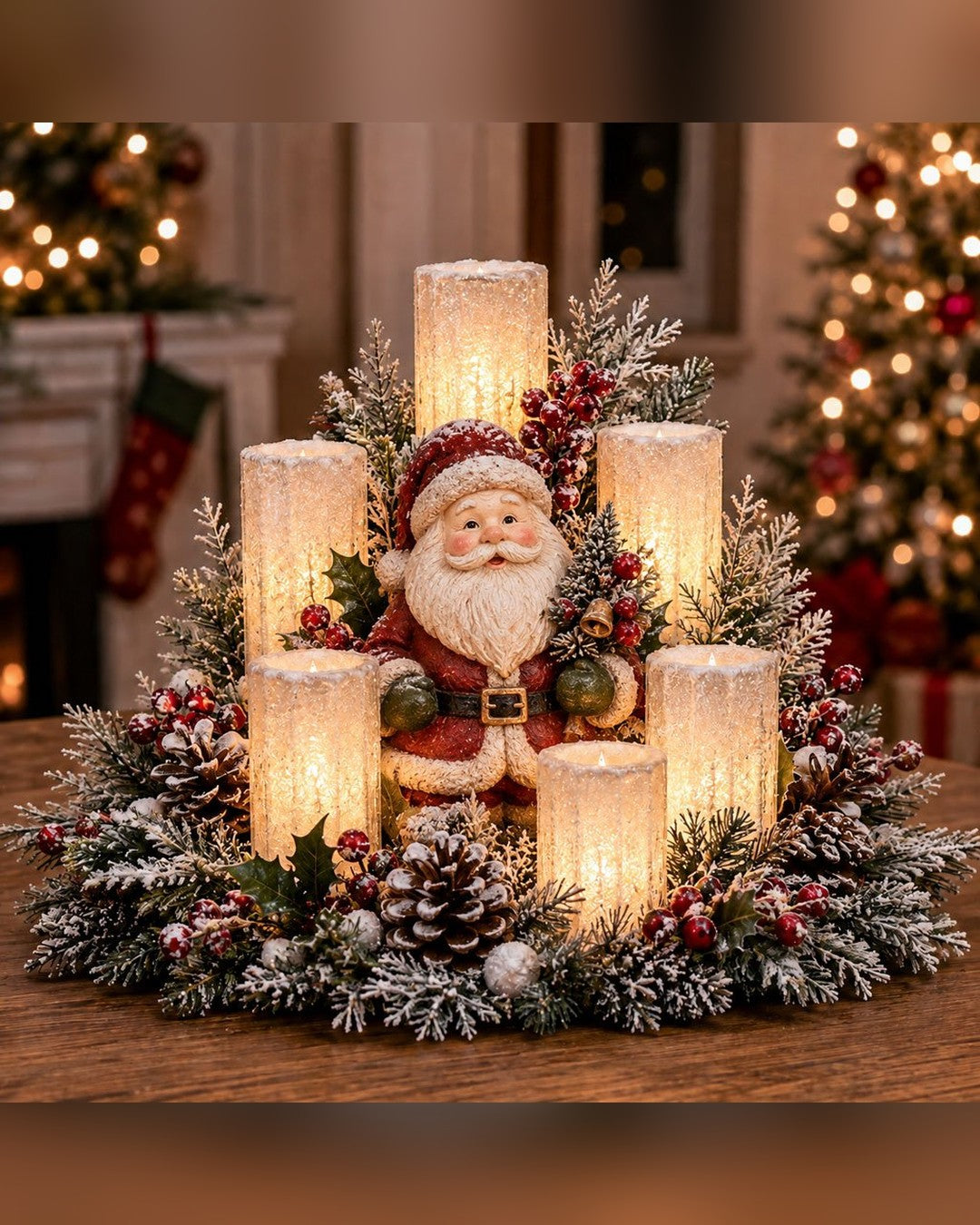 Light-Up Christmas Centrepiece – LED Candles & Festive Figure
