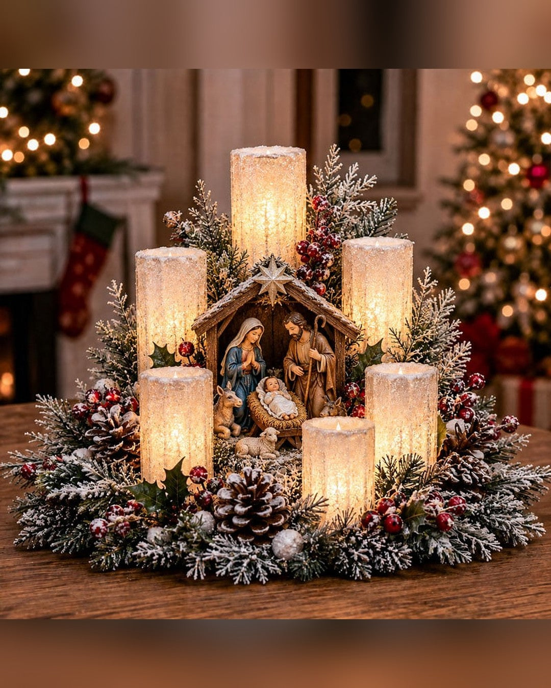 Light-Up Christmas Centrepiece – LED Candles & Festive Figure