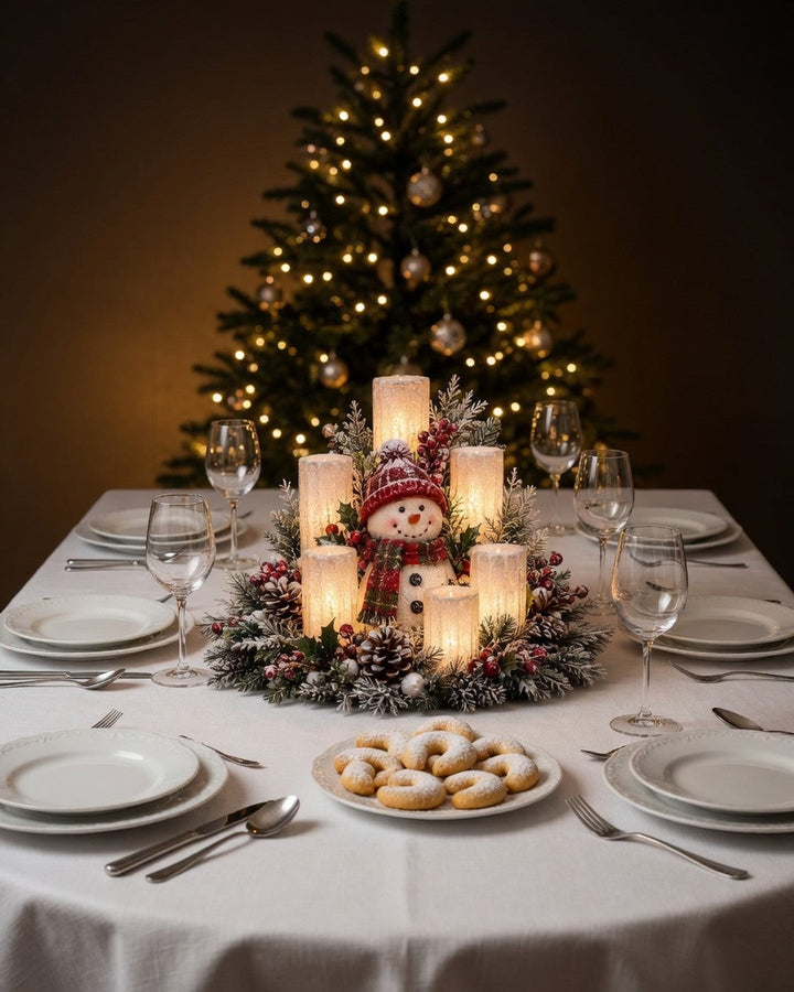 Light-Up Christmas Centrepiece – LED Candles & Festive Figure