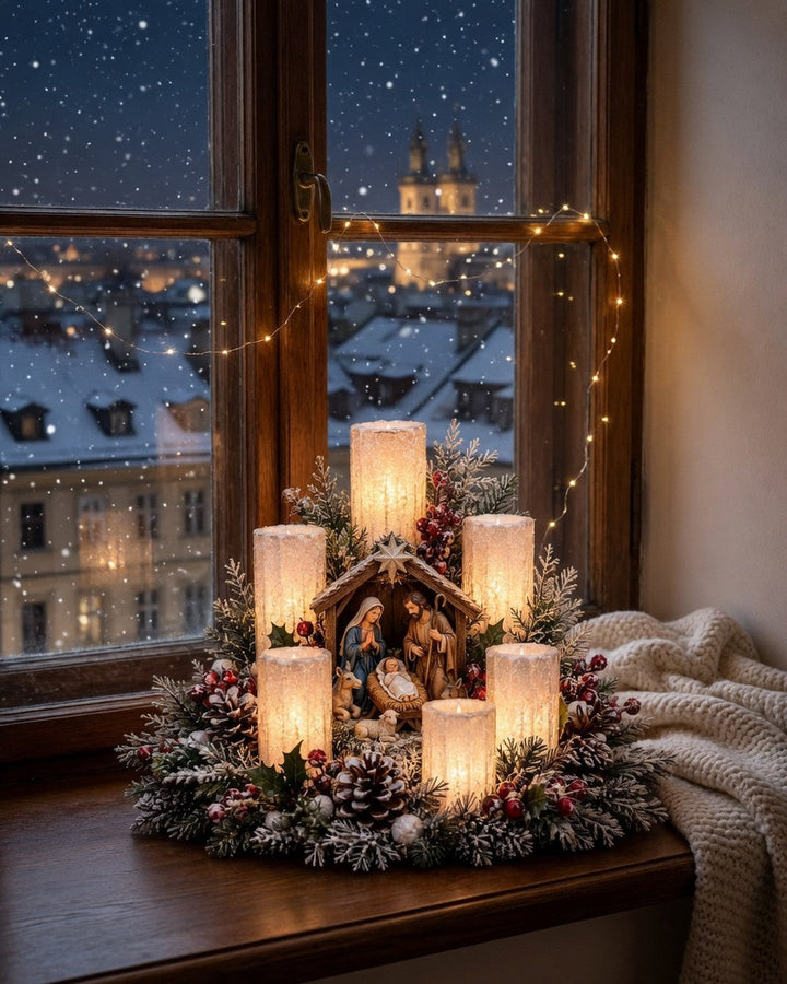 Light-Up Christmas Centrepiece – LED Candles & Festive Figure