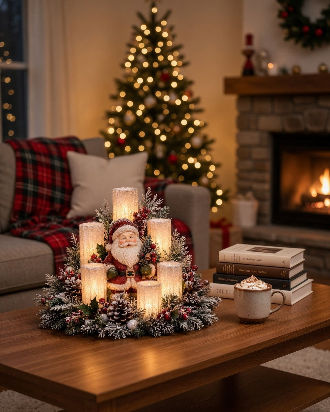 Light-Up Christmas Centrepiece – LED Candles & Festive Figure
