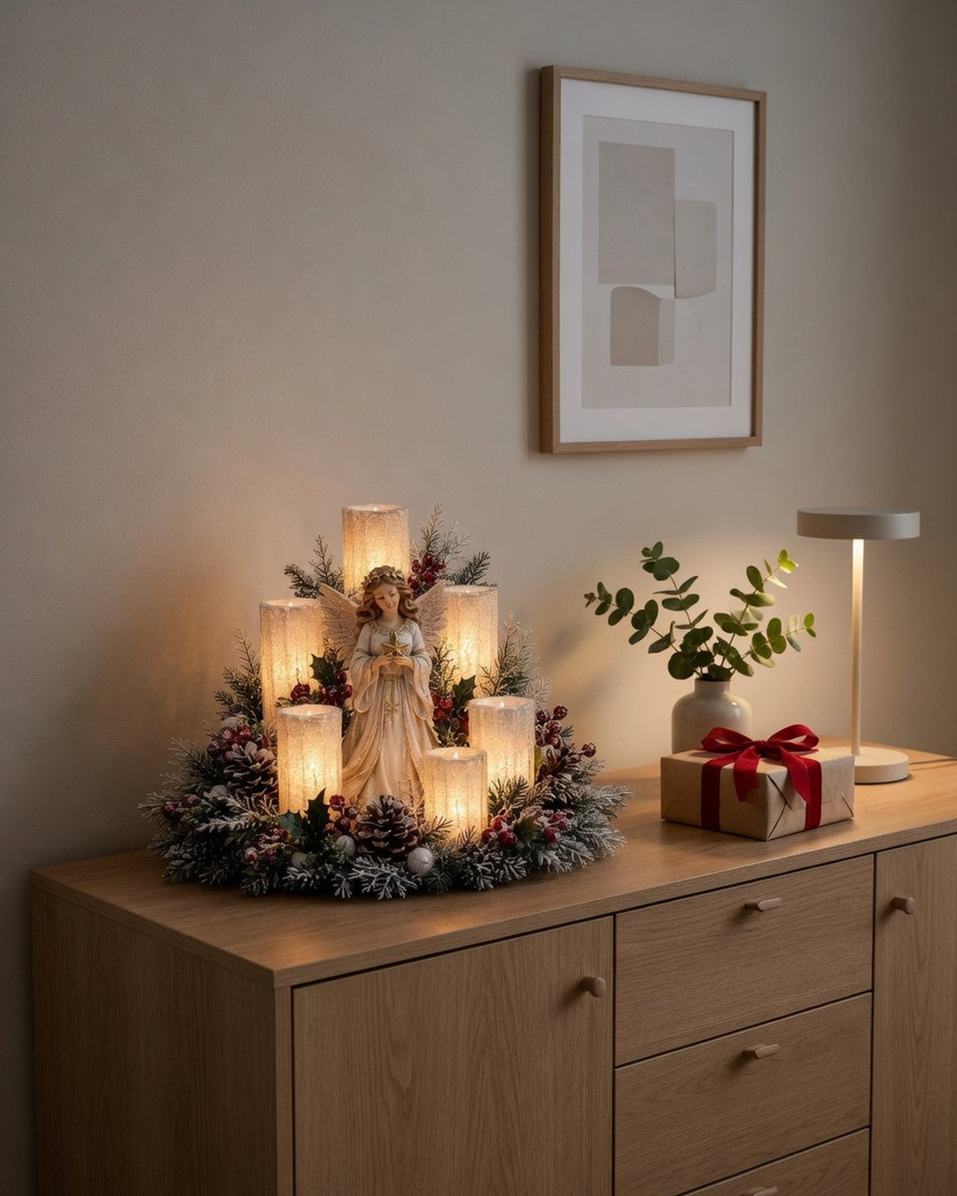 Light-Up Christmas Centrepiece – LED Candles & Festive Figure
