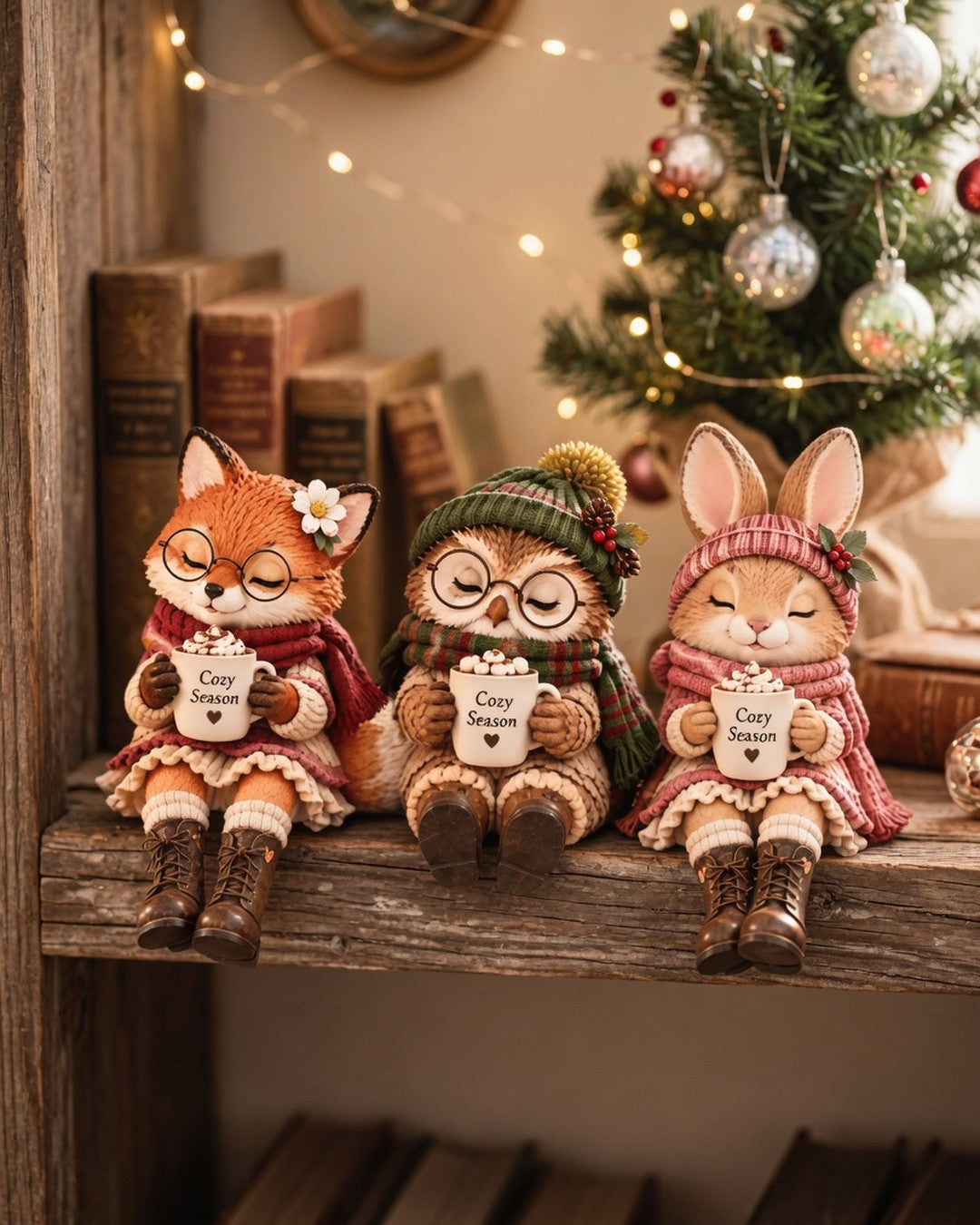 Cosy Season Animal Shelf Sitters – Fox, Owl & Rabbit