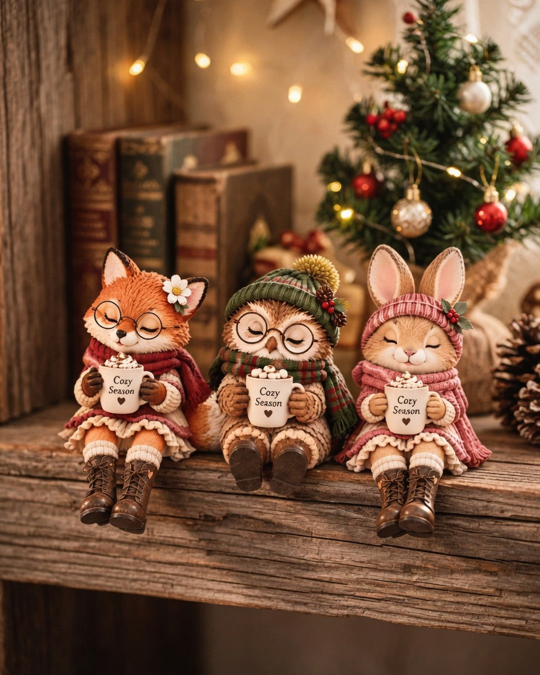 Cosy Season Animal Shelf Sitters – Fox, Owl & Rabbit